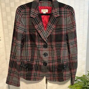 Talbots Red, Gray, & Black Plaid Wool Blazer